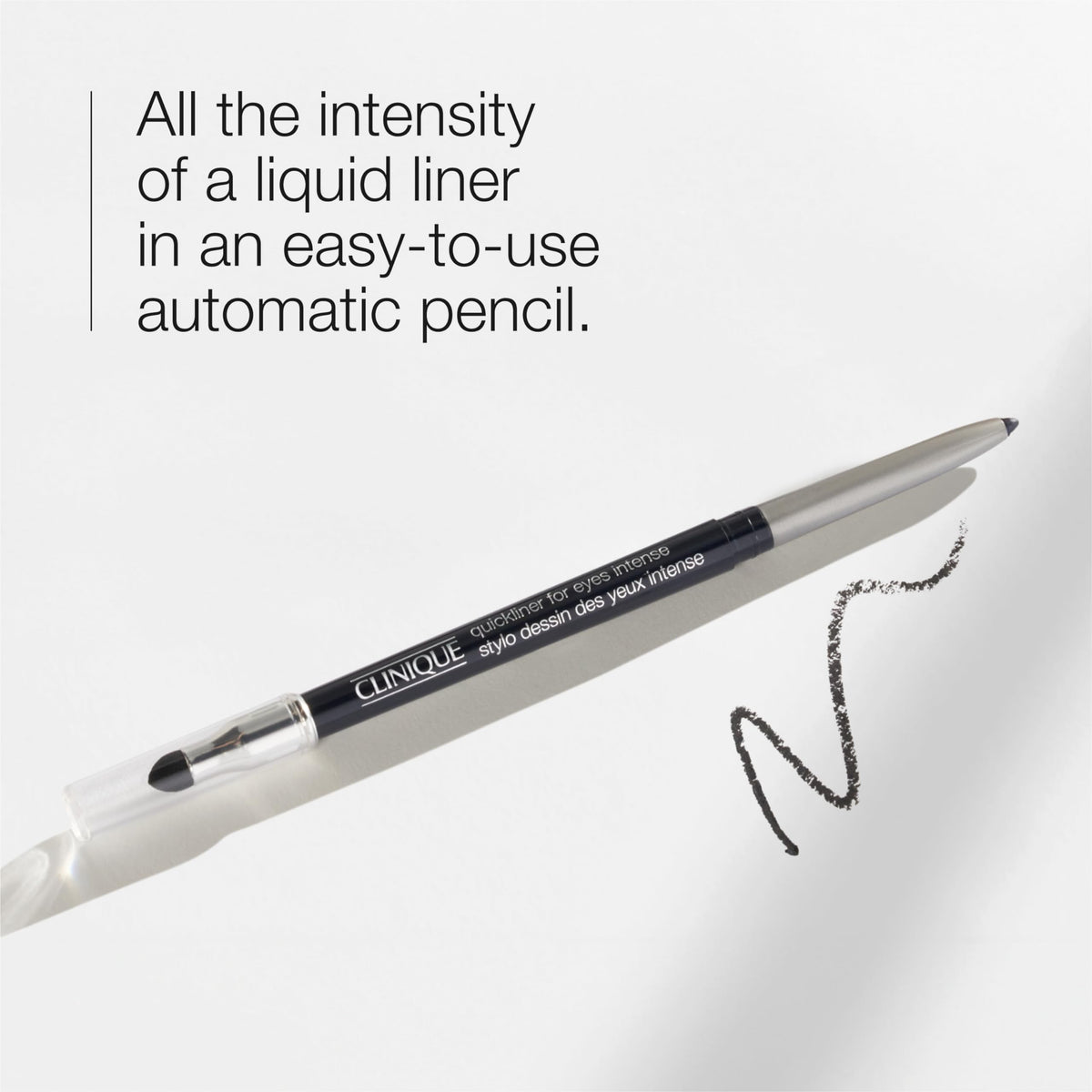 Clinique Quickliner tip close-up displaying creamy Plum pigment for precise lines
