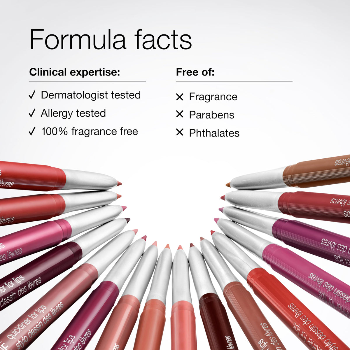 Clinique Quickliner paired with lipstick showing how it prevents feathering benefit
