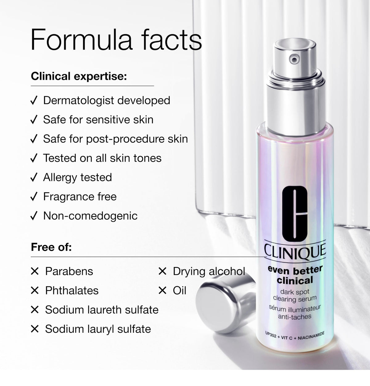 Clinique angled pump and cap showing compact bottle for everyday use