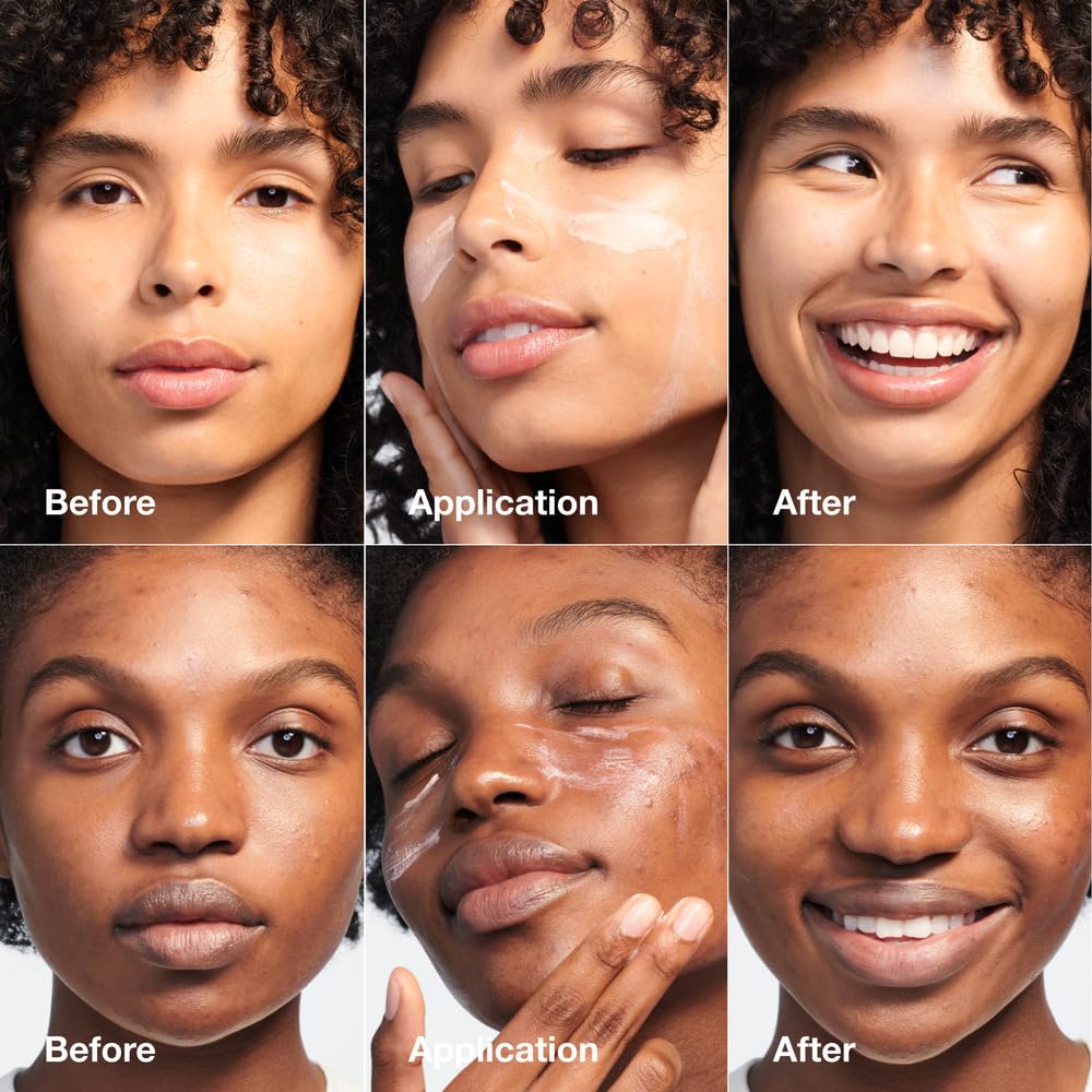 Clinique sheer blend on deep skin tone showing no white cast benefit