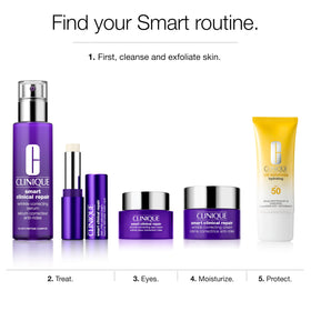 Clinique jar on bathroom vanity suggesting daily routine and visible smoothing
