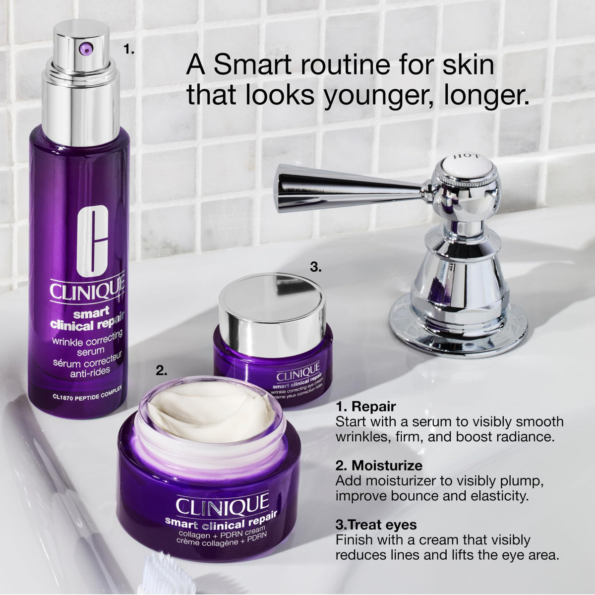 Clinique before and after composite showing texture improvement and reduced fine lines