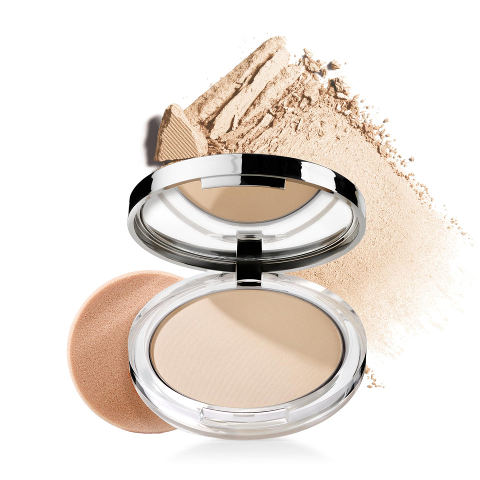Clinique compact front view showing sleek packaging and matte benefit