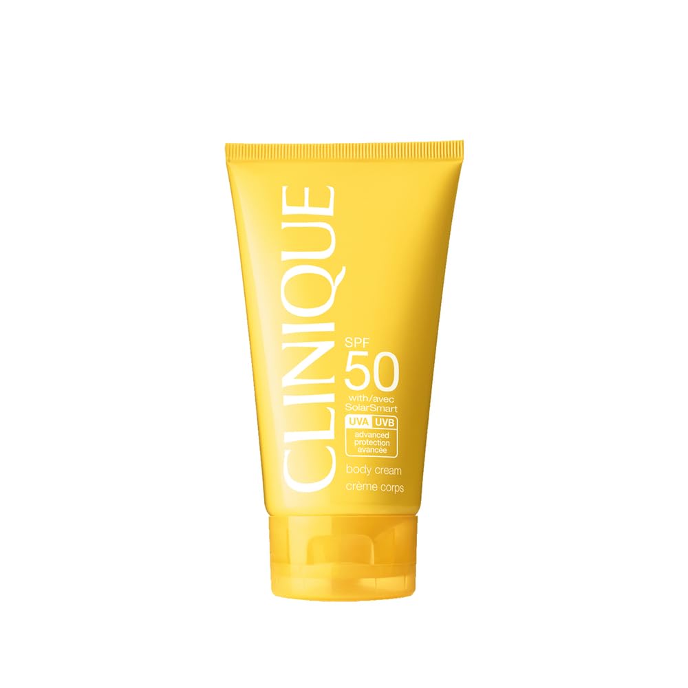 Clinique front packaging showing SPF 50 body cream and protective benefits