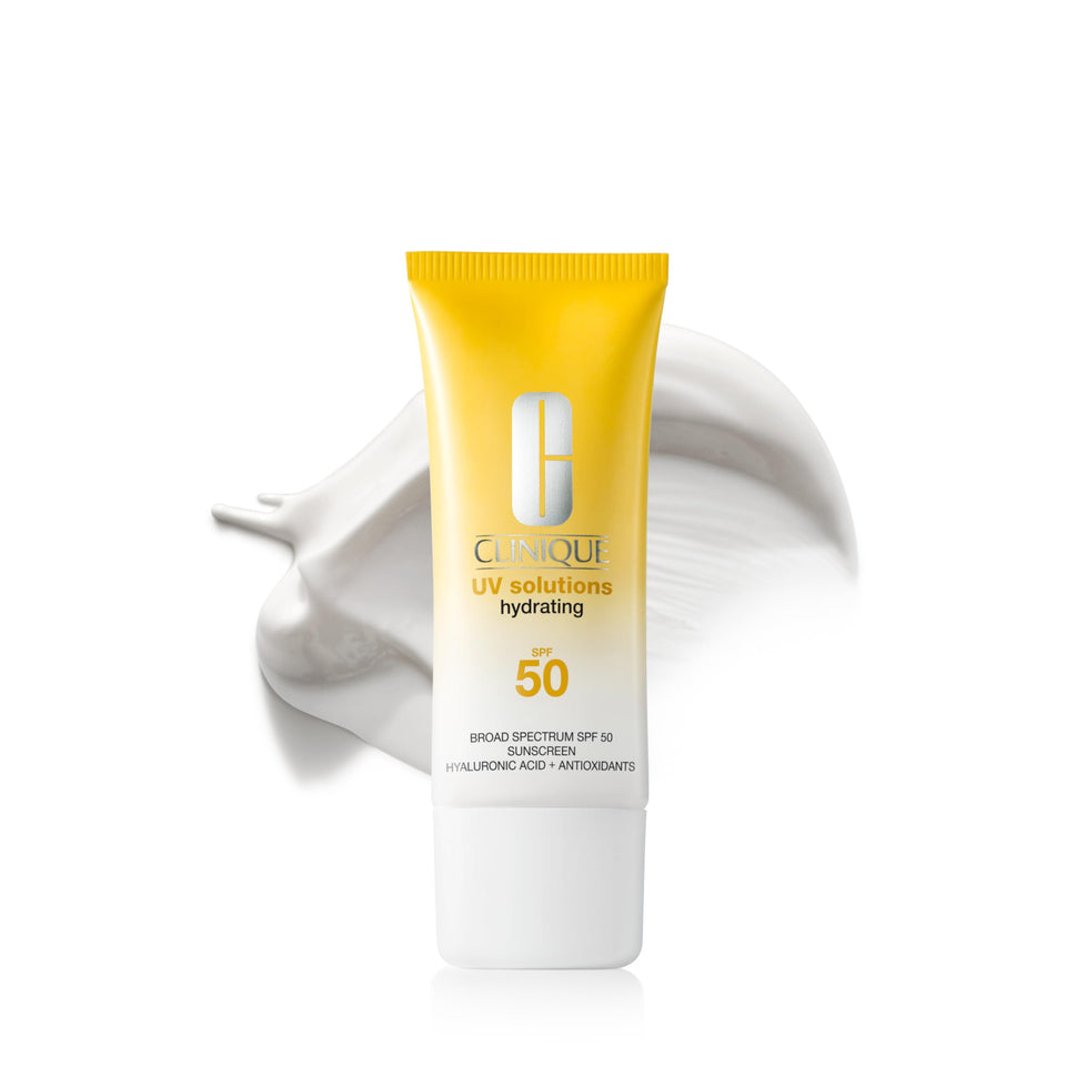Clinique sunscreen front tube showing branding and SPF 50 for daily protection