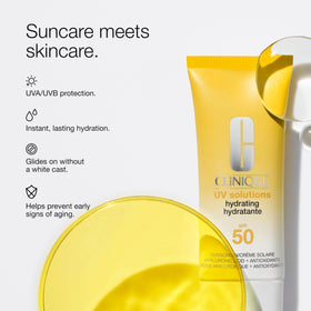 Clinique sunscreen pump dispensing product for quick, measured application benefit