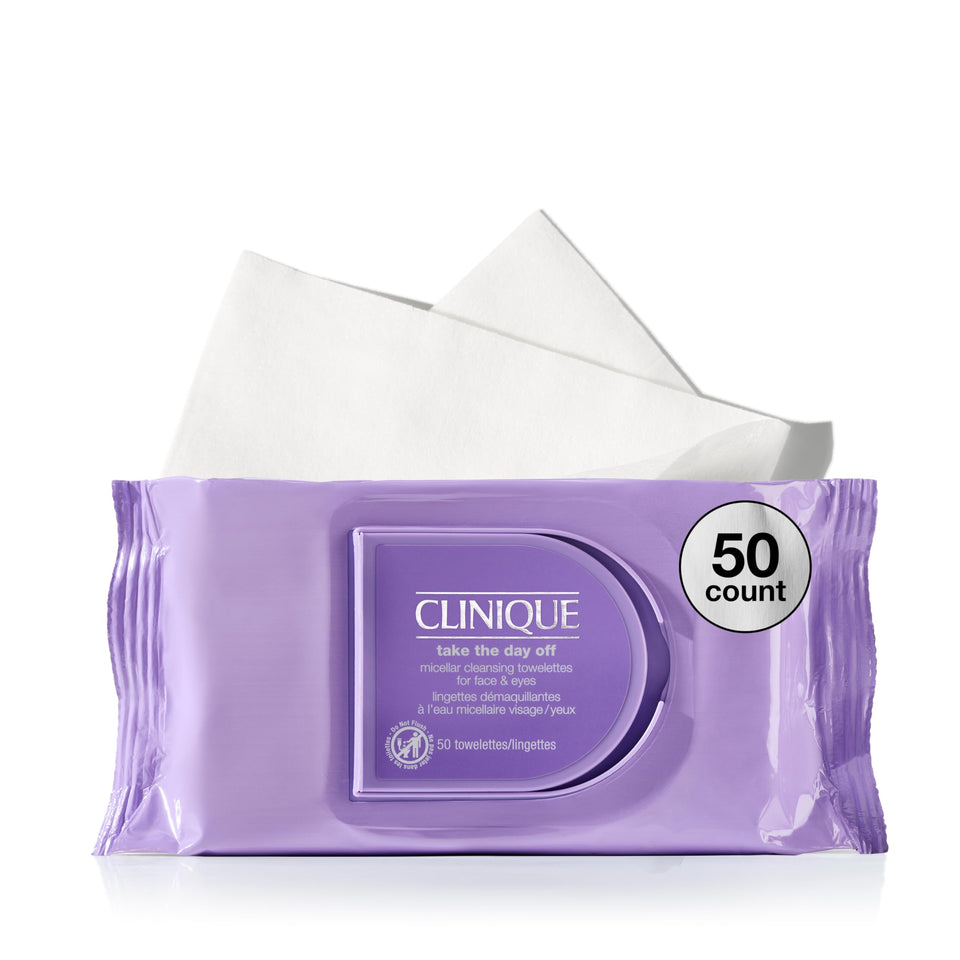 Clinique front pouch showing product and benefits on label