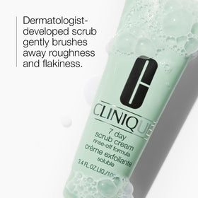 Clinique creamy scrub texture close-up showing fine silica particles for gentle polishing