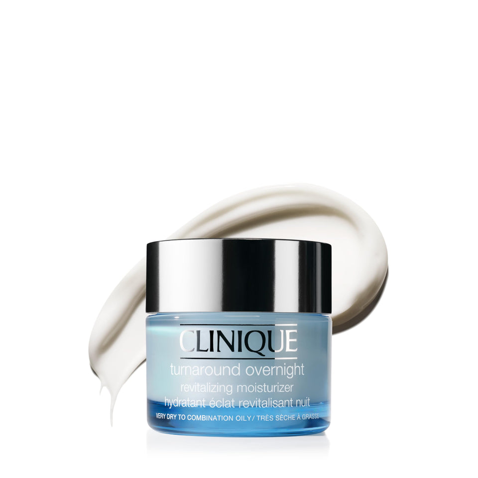 Clinique jar front view showing Turnaround Overnight moisturizer for luminous skin