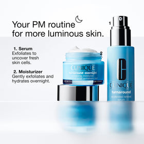 Clinique jar on nightstand lifestyle image showing overnight skincare routine