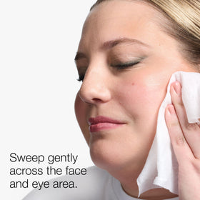 Clinique wipe removing eye makeup demonstrating gentle effectiveness