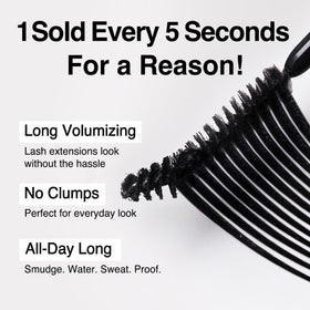 CLIO PROFESSIONAL mascara fibers on wand showing lengthening benefit