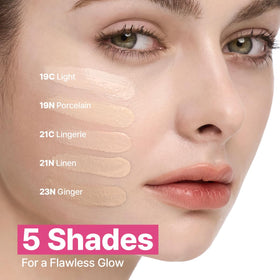 CLIO PROFESSIONAL cushion swatches on wrist demonstrating coverage and shade match