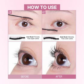 CLIO before and after lashes showing lengthening and clean separation benefit