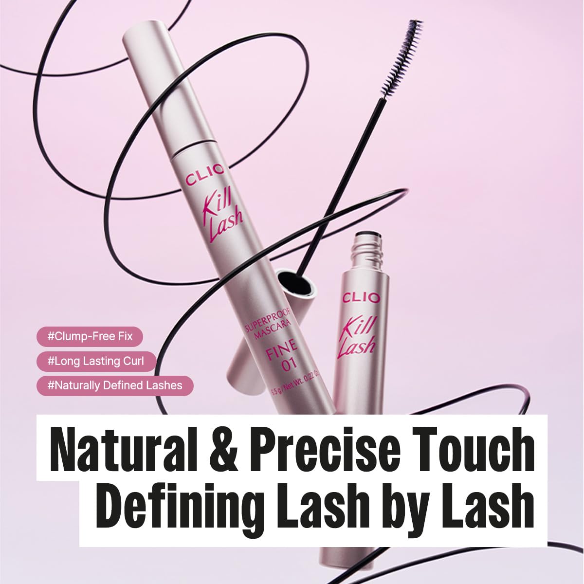CLIO angled brush detail demonstrating fine tip that lifts and separates lashes