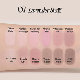 CLIO PROFESSIONAL multiple lid swatches showing color payoff and buildable mauve-neutral looks