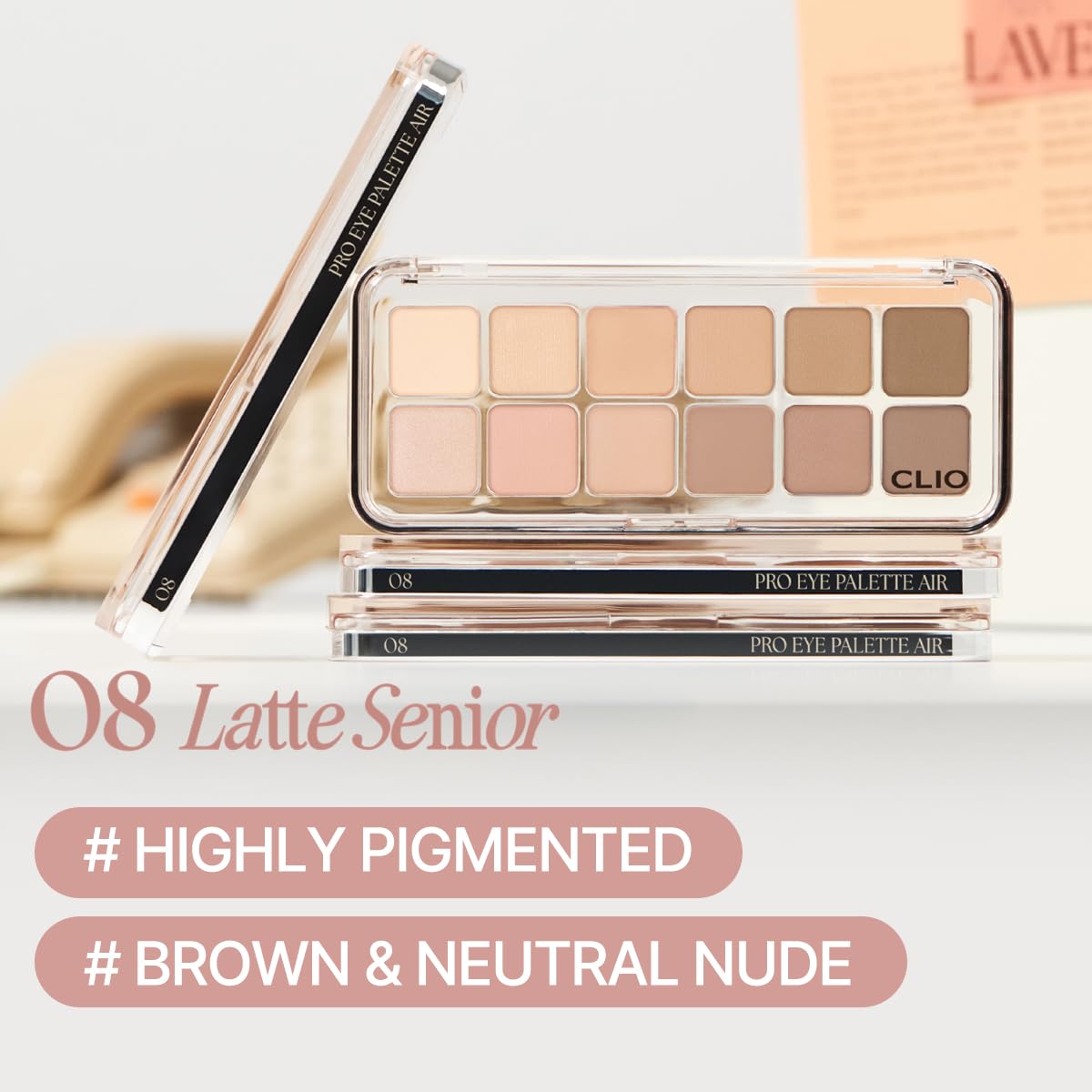 CLIO PROFESSIONAL close-up of powder pans revealing soft texture and blendability
