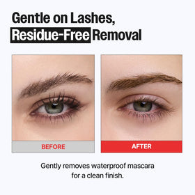 CLIO PROFESSIONAL before and after lashes showing reduced mascara residue and cleaner finish