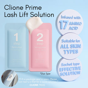 CLIONE PRIME lashes before and after lift demonstrating visible curl and enhanced definition