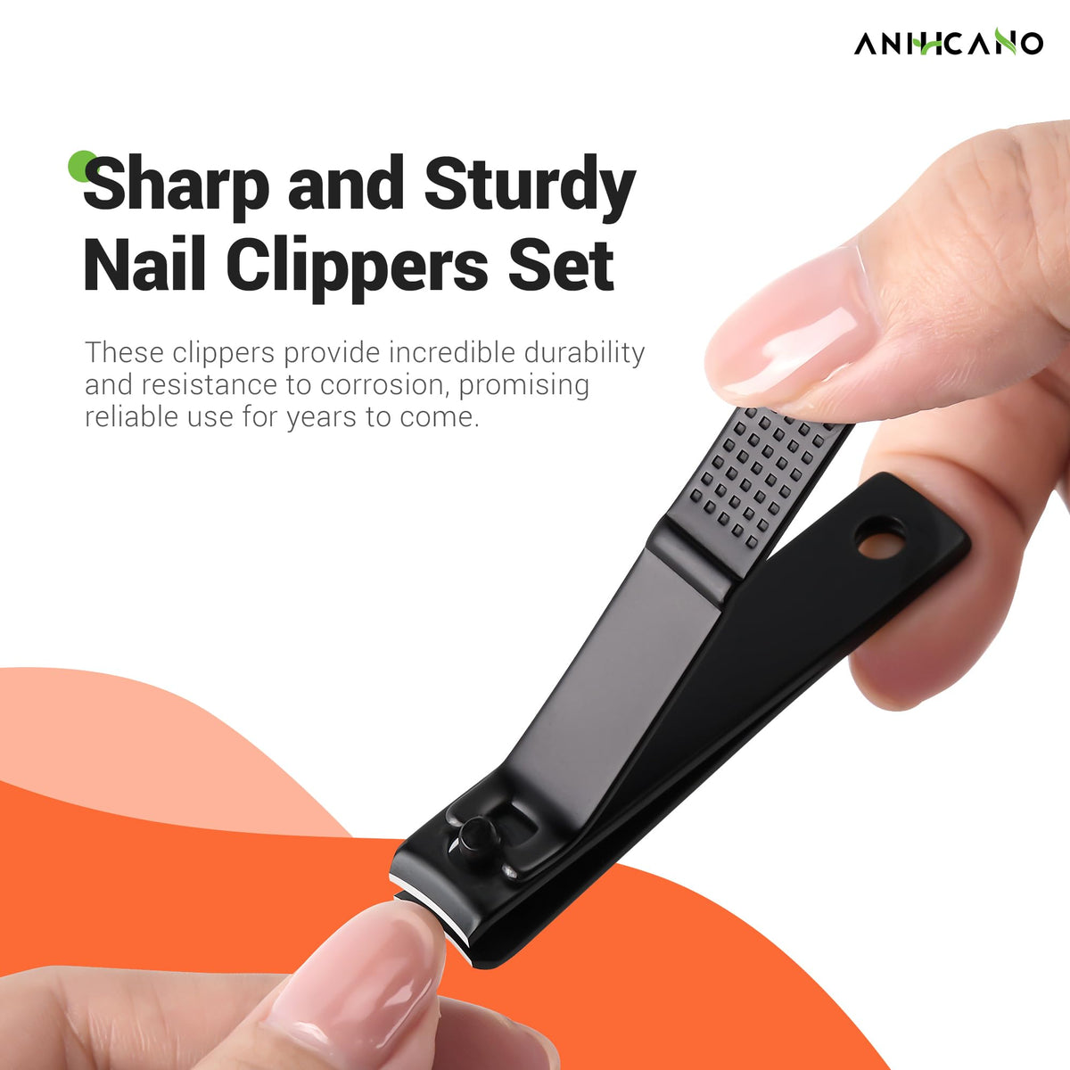 Nail Clippers with Glass Nail File ergonomic handle grip for comfortable control