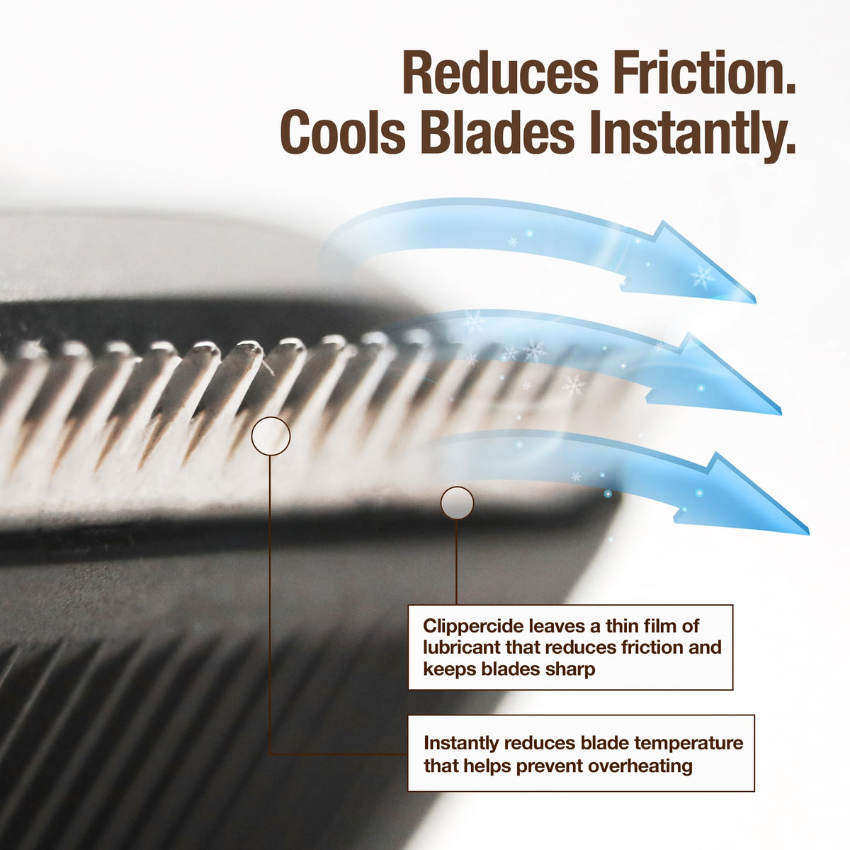 Clippercide blade before and after cleaning demonstrating debris removal and smoother blade teeth