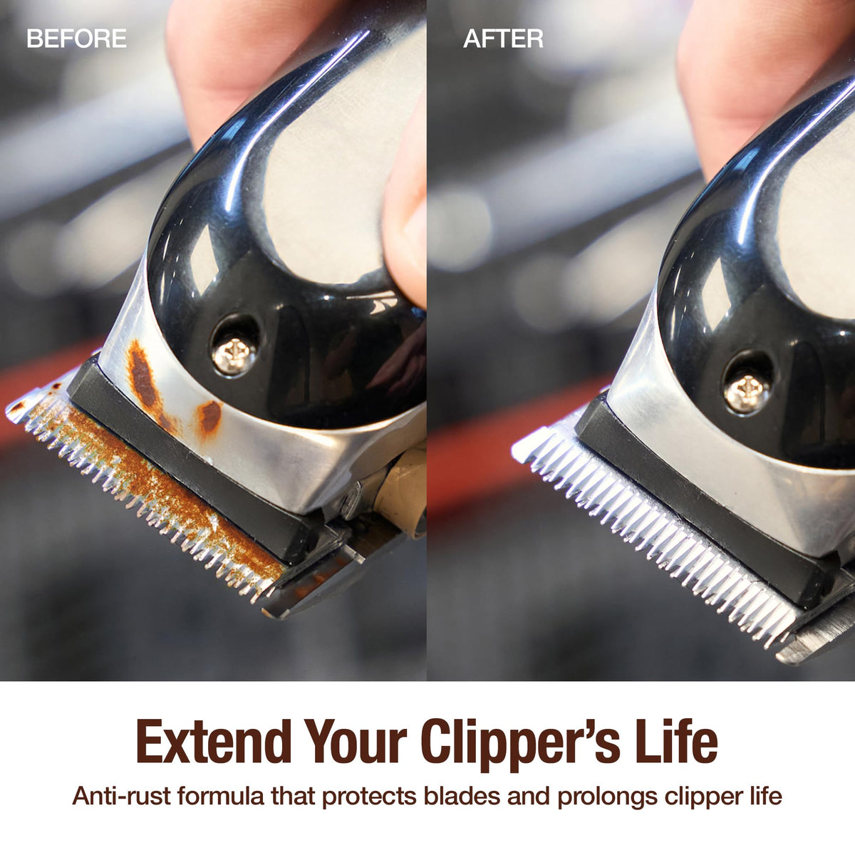 CLIPPERCIDE bottle size next to clipper illustrating compact professional storage