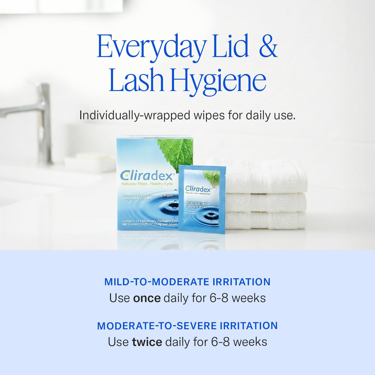 Cliradex application on closed eye demonstrating safe lid margin cleansing