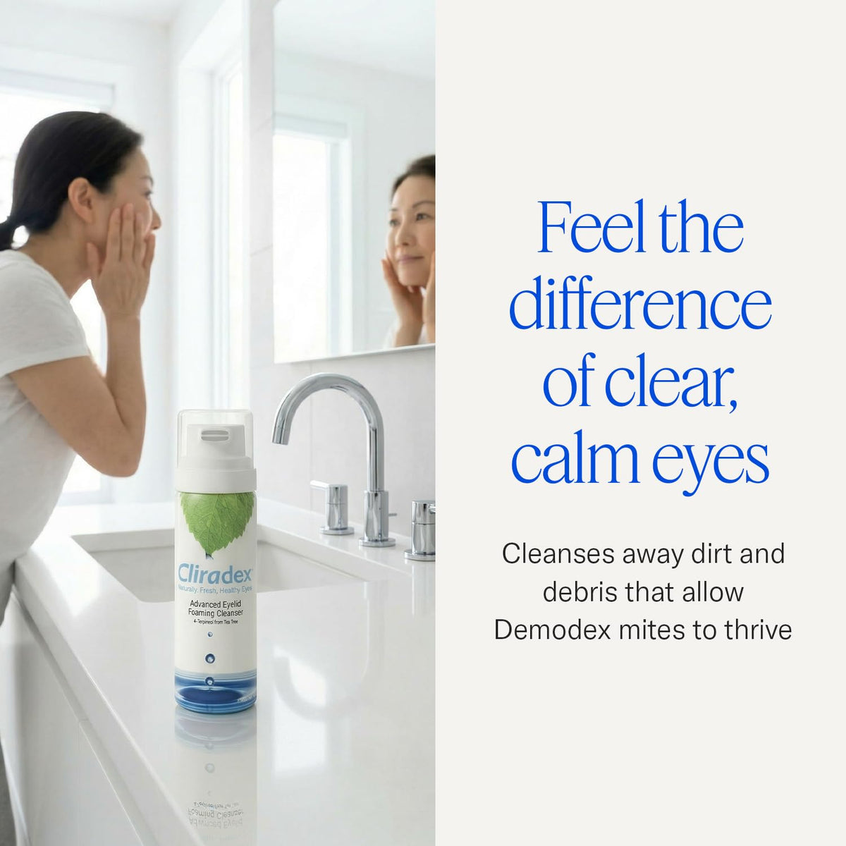Cliradex pump nozzle close-up demonstrating controlled foam dispensing benefit