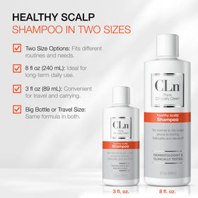 CLn after rinse scalp close-up, brand shows refreshed, less flaky scalp