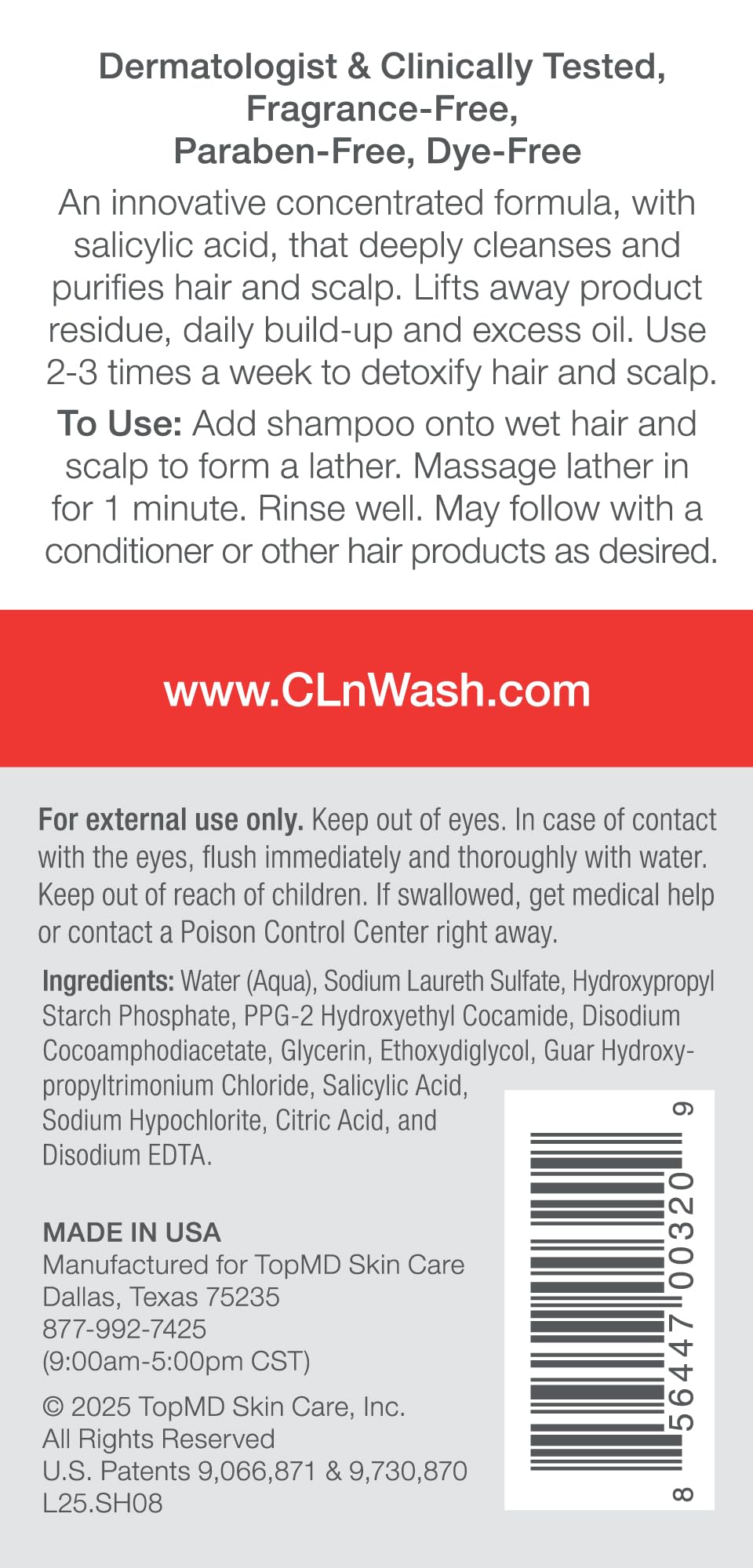 CLn shampoo close-up texture on hand, showing concentrated clarifying action