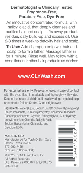 CLn shampoo close-up texture on hand, showing concentrated clarifying action