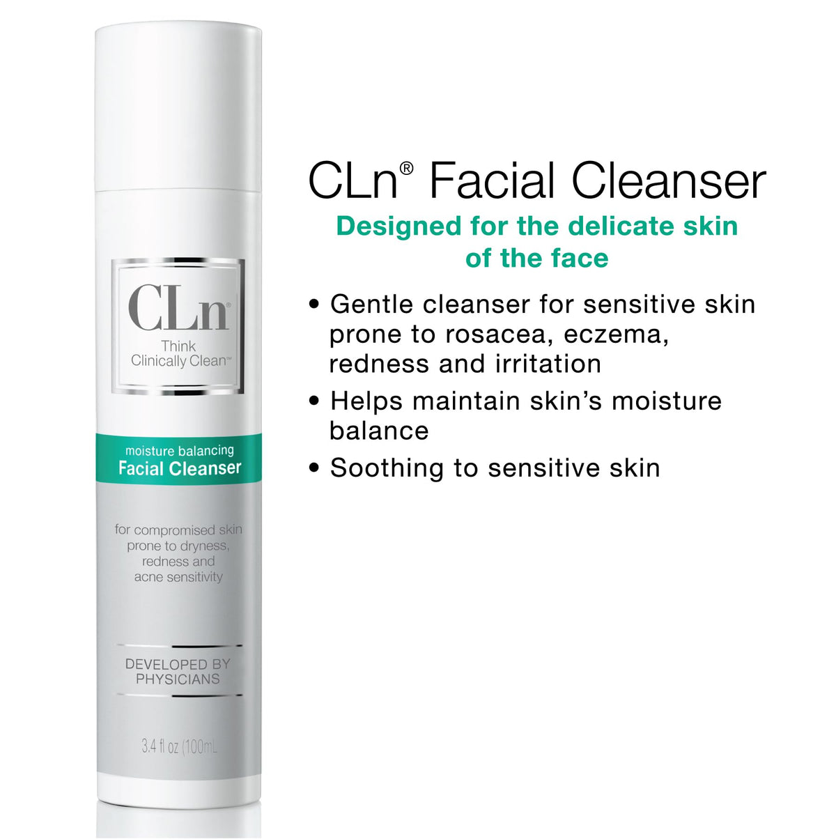 CLn bottle in hand showing 3.4 fl oz scale for travel-friendly convenience