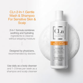 CLn used as shampoo on wet hair illustrating scalp-cleansing comfort