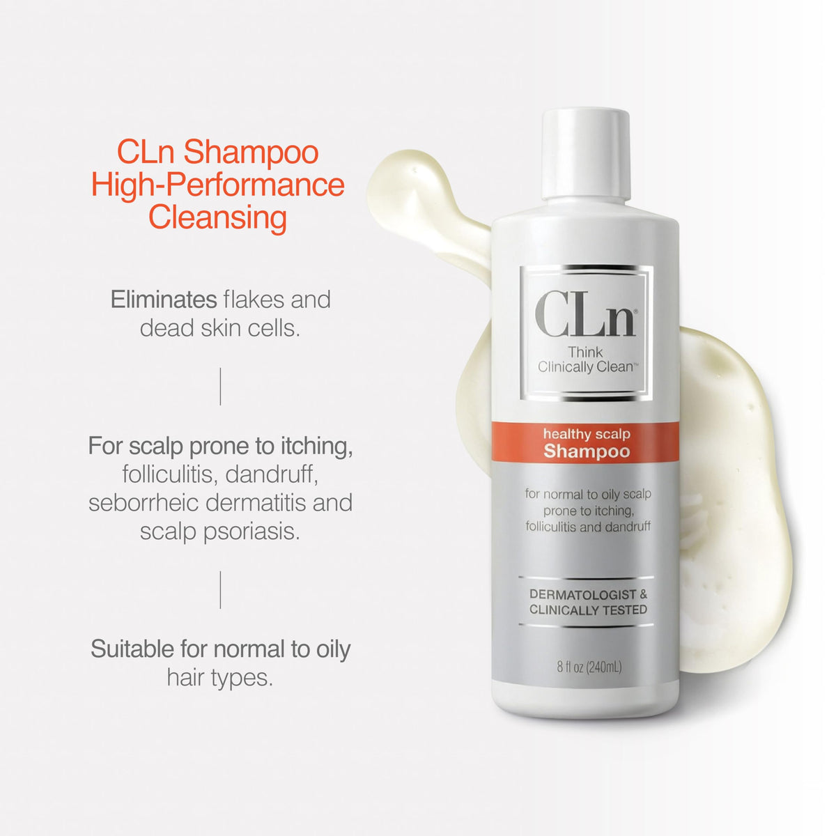 CLn being applied to scalp, brand helps remove oil and flakes at roots