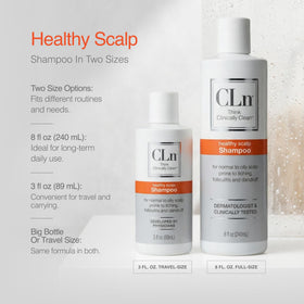 CLn shampoo lathering on wet hair in shower showing effective purification