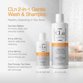 CLn bottle held in hand to show 8 fl oz size and travel-friendly convenience