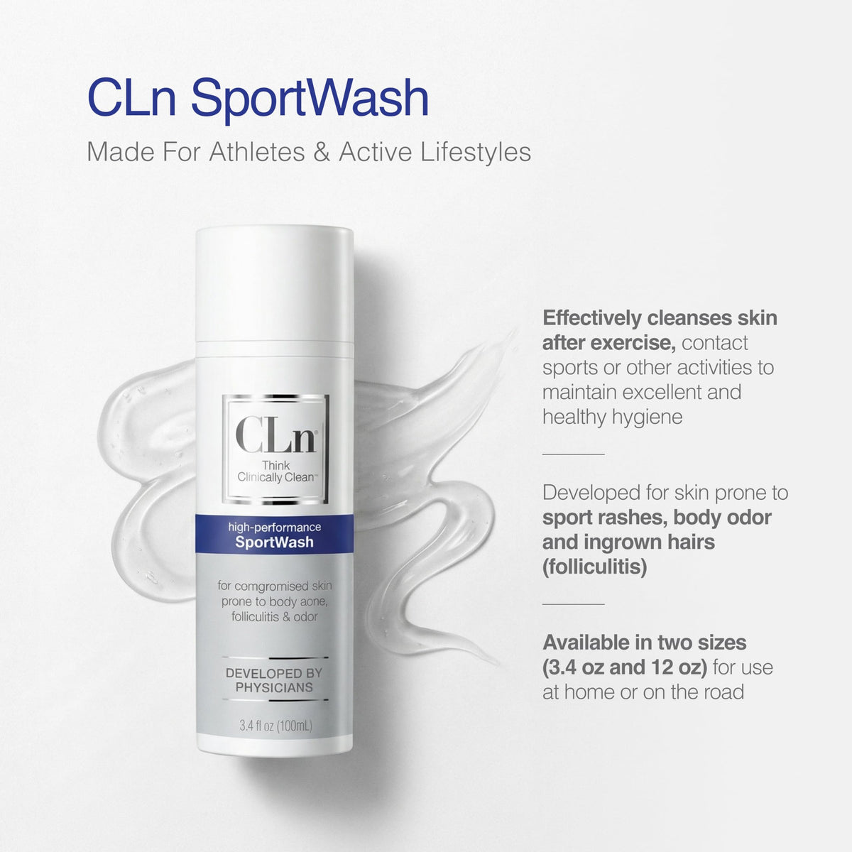 CLn being applied in shower demonstrating thorough skin cleansing