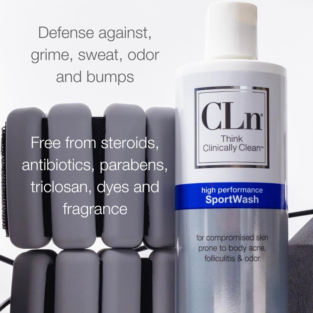 Locker room scene with CLn SportWash bottle promoting team hygiene practices