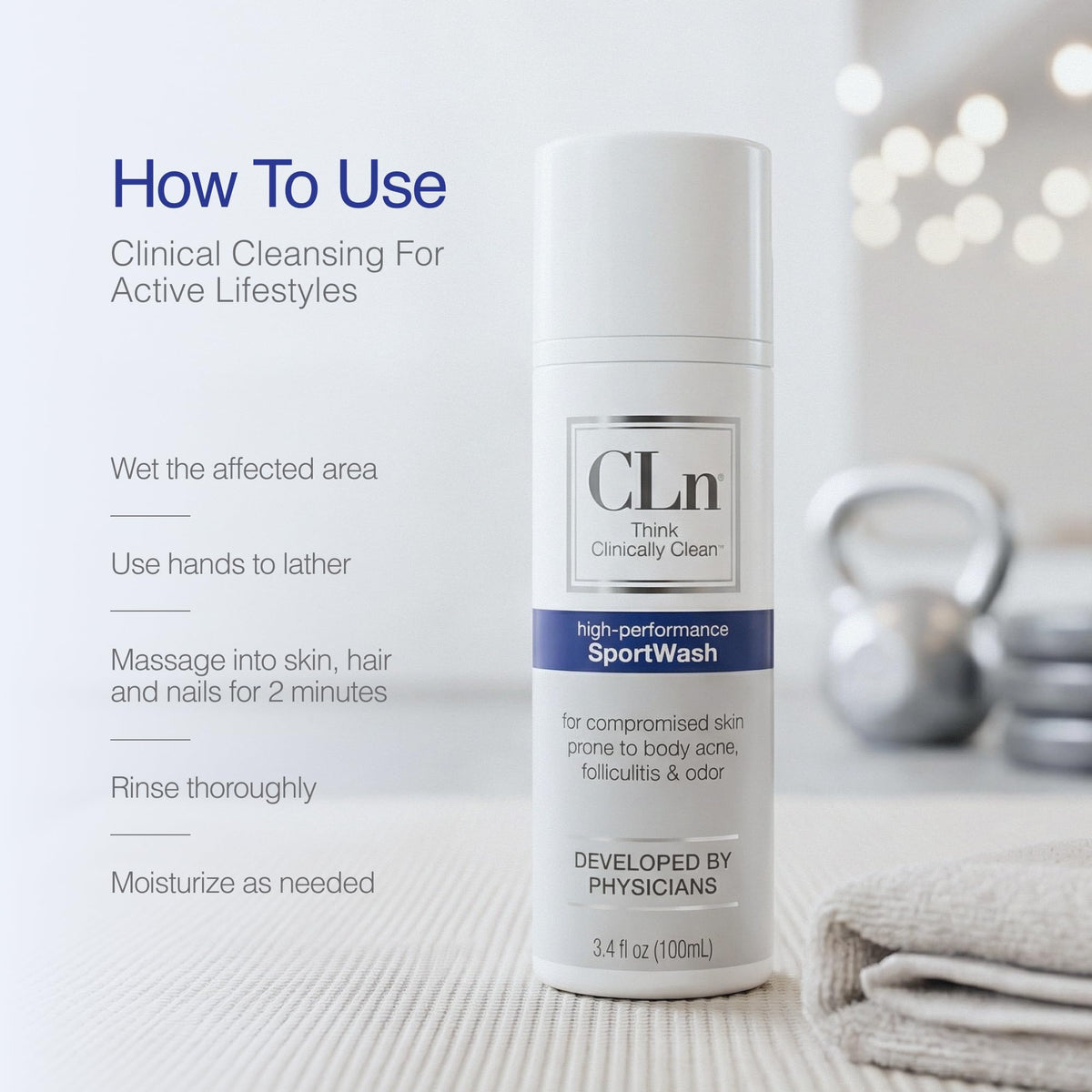 Using CLn SportWash on feet to reduce foot odor and refresh skin