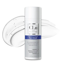 CLn front label on bottle showing compact athletic wash for travel