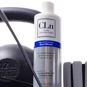 CLn SportWash label showing fragrance-free and hypoallergenic benefits