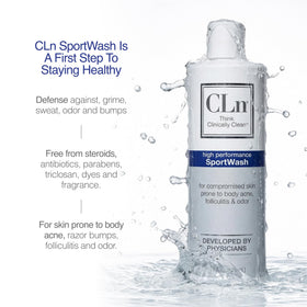Athlete using CLn SportWash in shower after training for post-workout hygiene