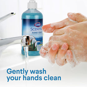 Clorox Scentiva scale with hand showing bottle size and convenient portioning