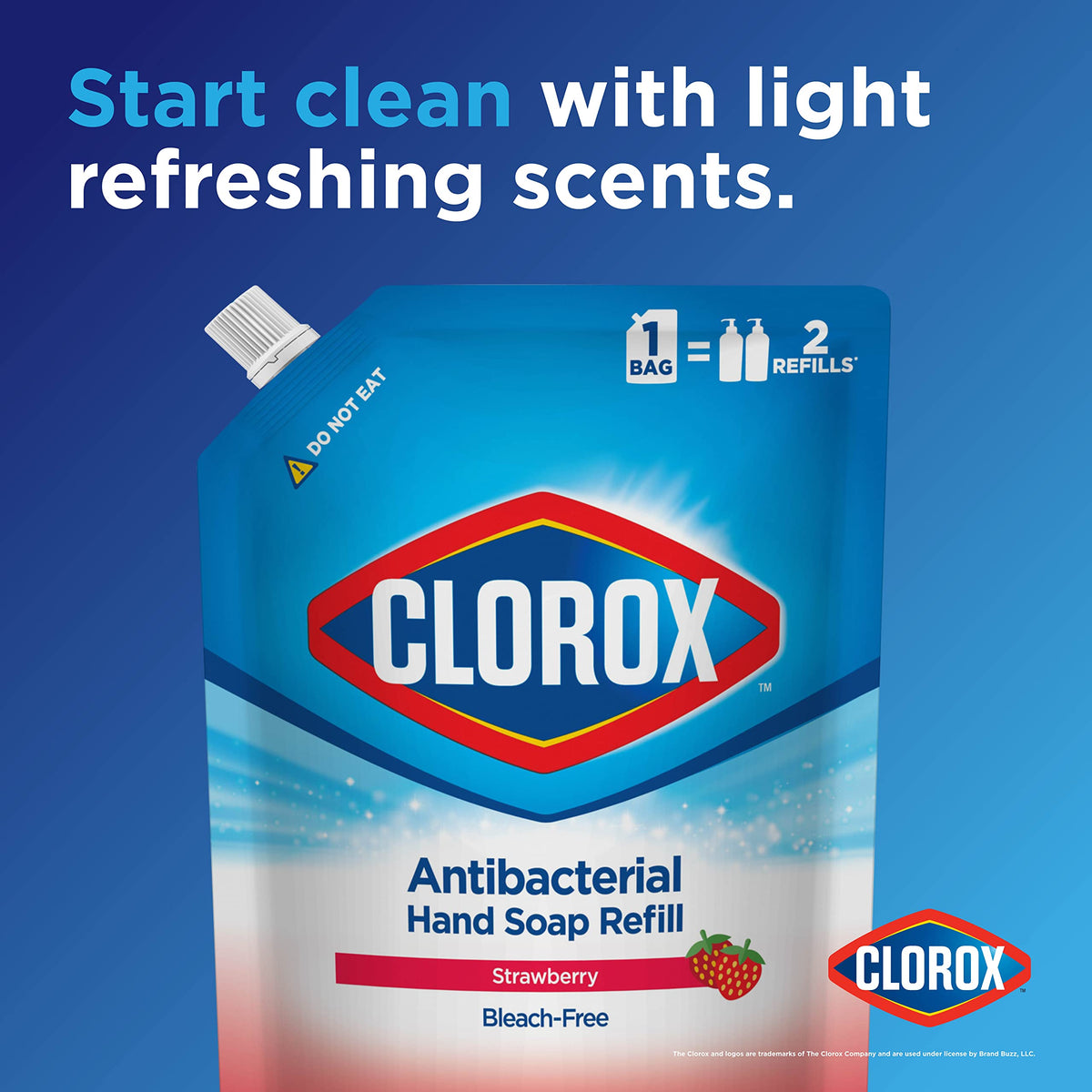 Clorox strawberry refill pouring into pump dispenser, convenient refill solution