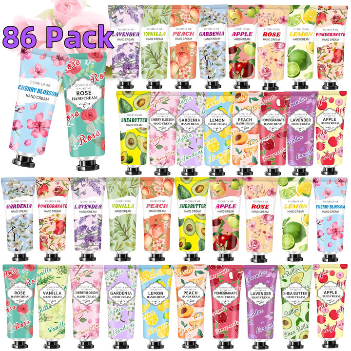 CLOTHES OF SKIN front packaging showing 86 travel-size hand cream tubes and benefits