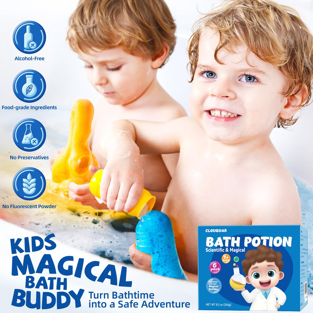 CLOUQUAR colorful bath fizz bursting in tub for joyful play