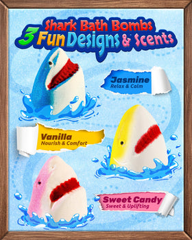 CLOUQUAR three shark designs displayed showing color variety and scent options for kids