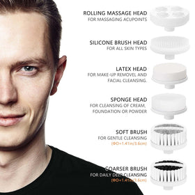 CLSEVXY six interchangeable brush heads laid out to show variety and uses
