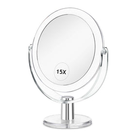 CLSEVXY front view vanity mirror showing sleek acrylic frame and stable base for elegant display