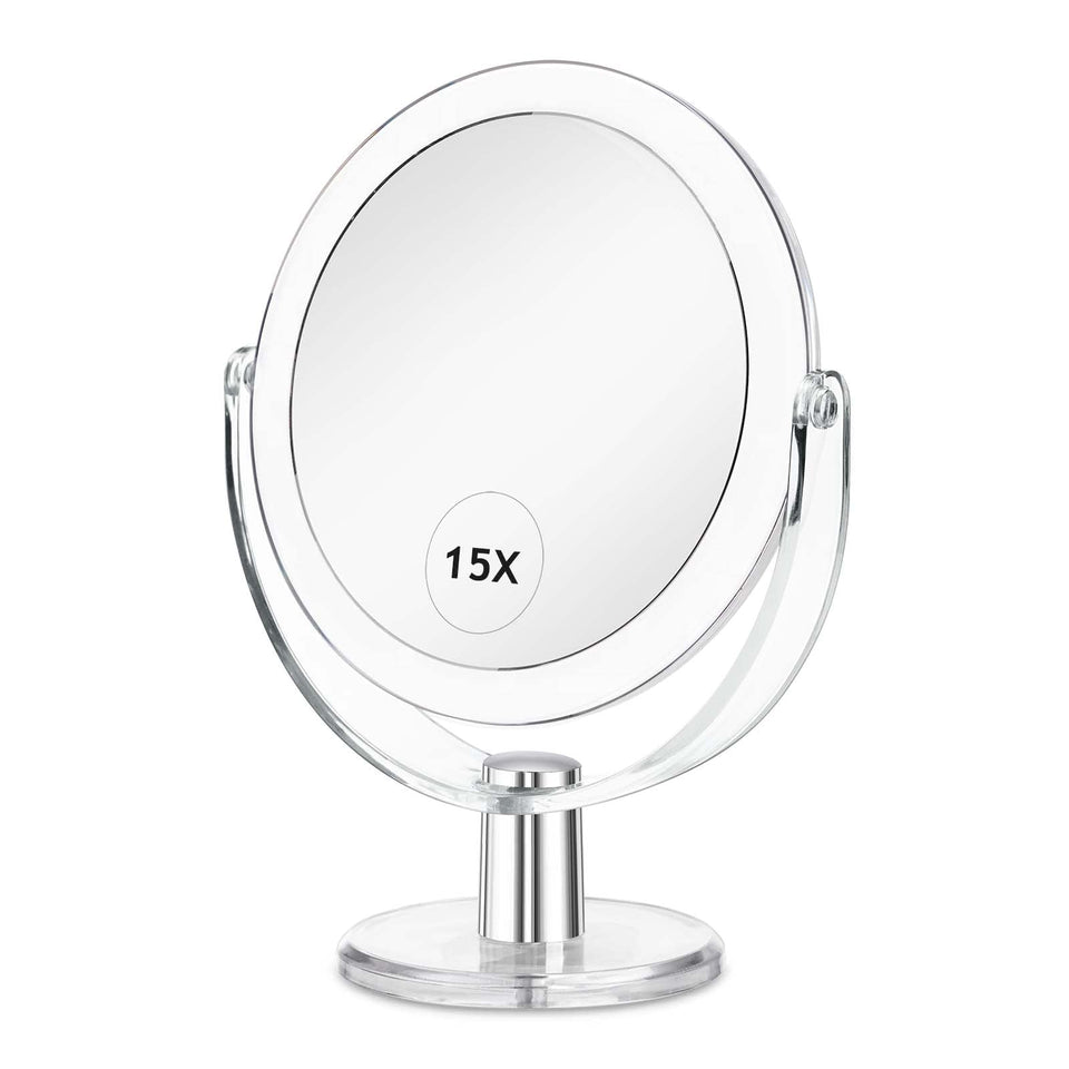 CLSEVXY front view vanity mirror showing sleek acrylic frame and stable base for elegant display